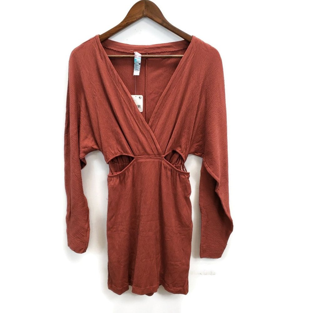 Free People Beach Long Sleeve Cutout Rust Brown Orange Mini Dress